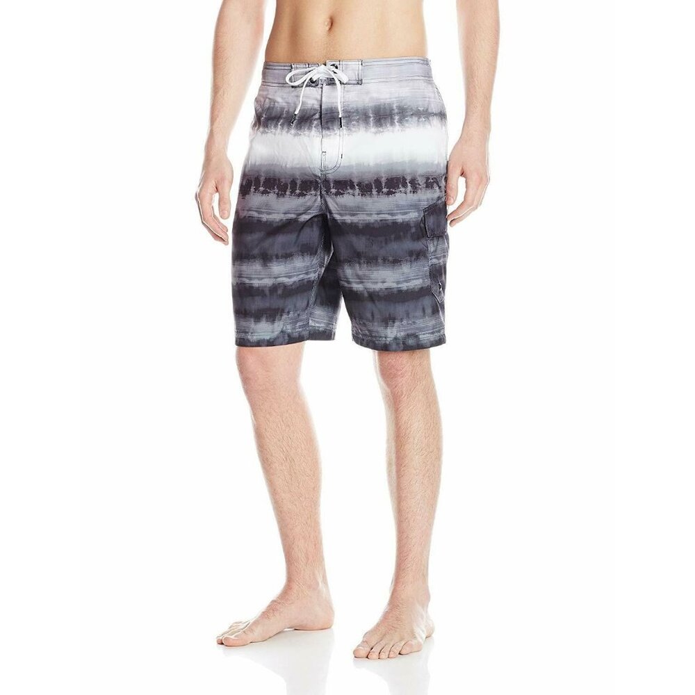 Speedo Mens Performance Black Gray Tie Dye Stripe EBoard Swim Shorts Size Medium